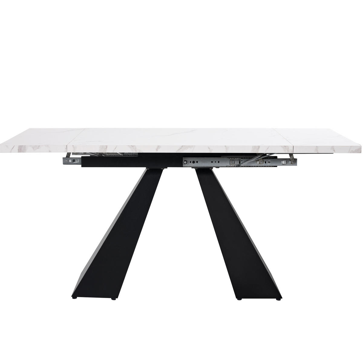 ESSTISCH aus MDF 99-159x74x77 cm Weiß ausziehbar mit Marmoroptik und Metallgestell - Weiß, Holzwerkstoff (159/74/77cm) - Modfu