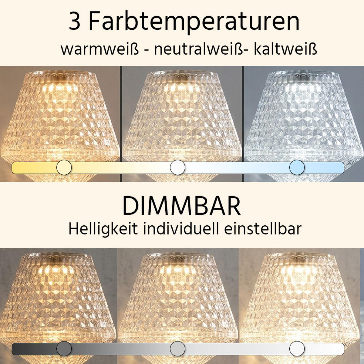 LED TISCHLEUCHTE Kunststoff Kristalloptik Klar 2er Set - Klar, Kunststoff (12/12/26cm) - Globo Lighting