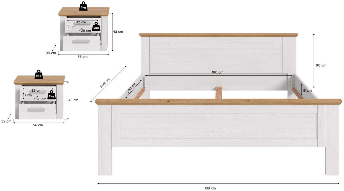 BETTANLAGE Verona Sibiu Lärche Nachbildung 301/90/209 cm - Lärchefarben, Holzwerkstoff - Xonox