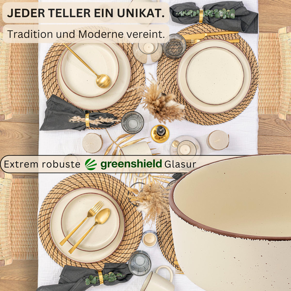 SCHALEN BOMBAY BEACH - 4 teilig aus Steingut - Creme, Stein (16.5/16.5/6.5cm) - Sänger