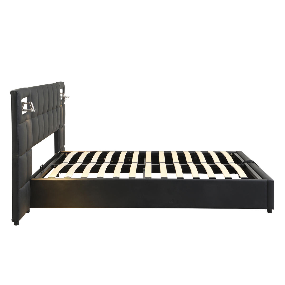POLSTERBETT 180/200 cm mit Bettkasten, USB und LED-Beleuchtung in Schwarz - Schwarz, Kunststoff (180/200cm) - BEAOK