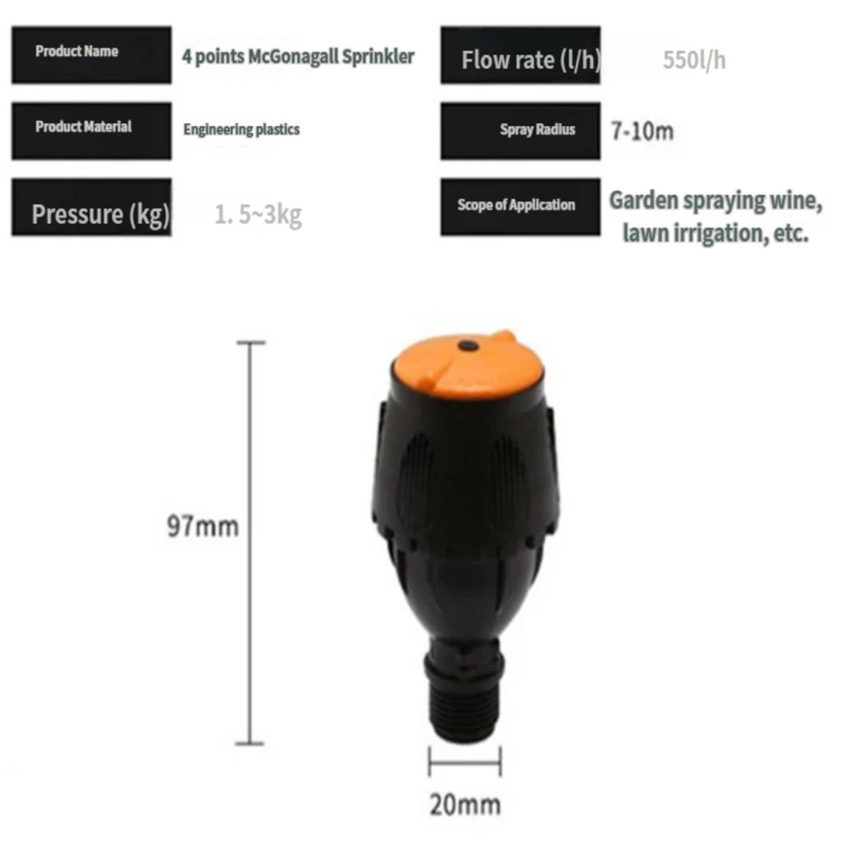 MAG-DÜSEN, 1/2 Zoll, Schwarz, 2 Stück (550 l/h und 350 l/h) - Schwarz, Kunststoff (4/4/9cm) - Weltevree