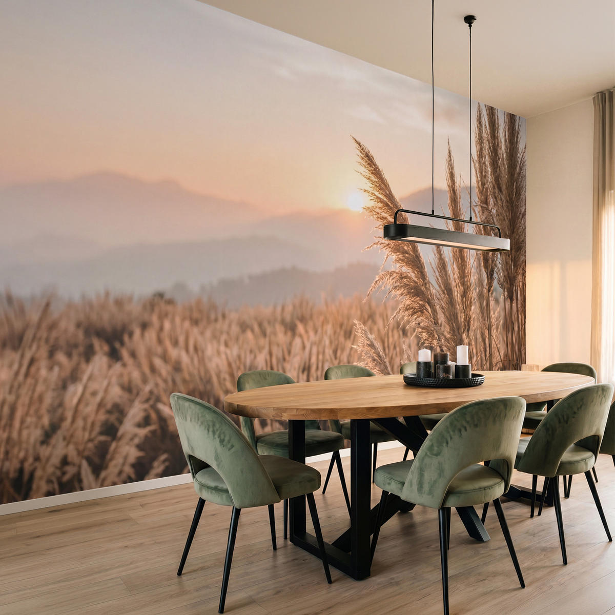 TAPETE - Gras - Feld - Sonne - Natur - 450x240 cm - Sandfarben, Papier (450/240cm) - OnlyWow