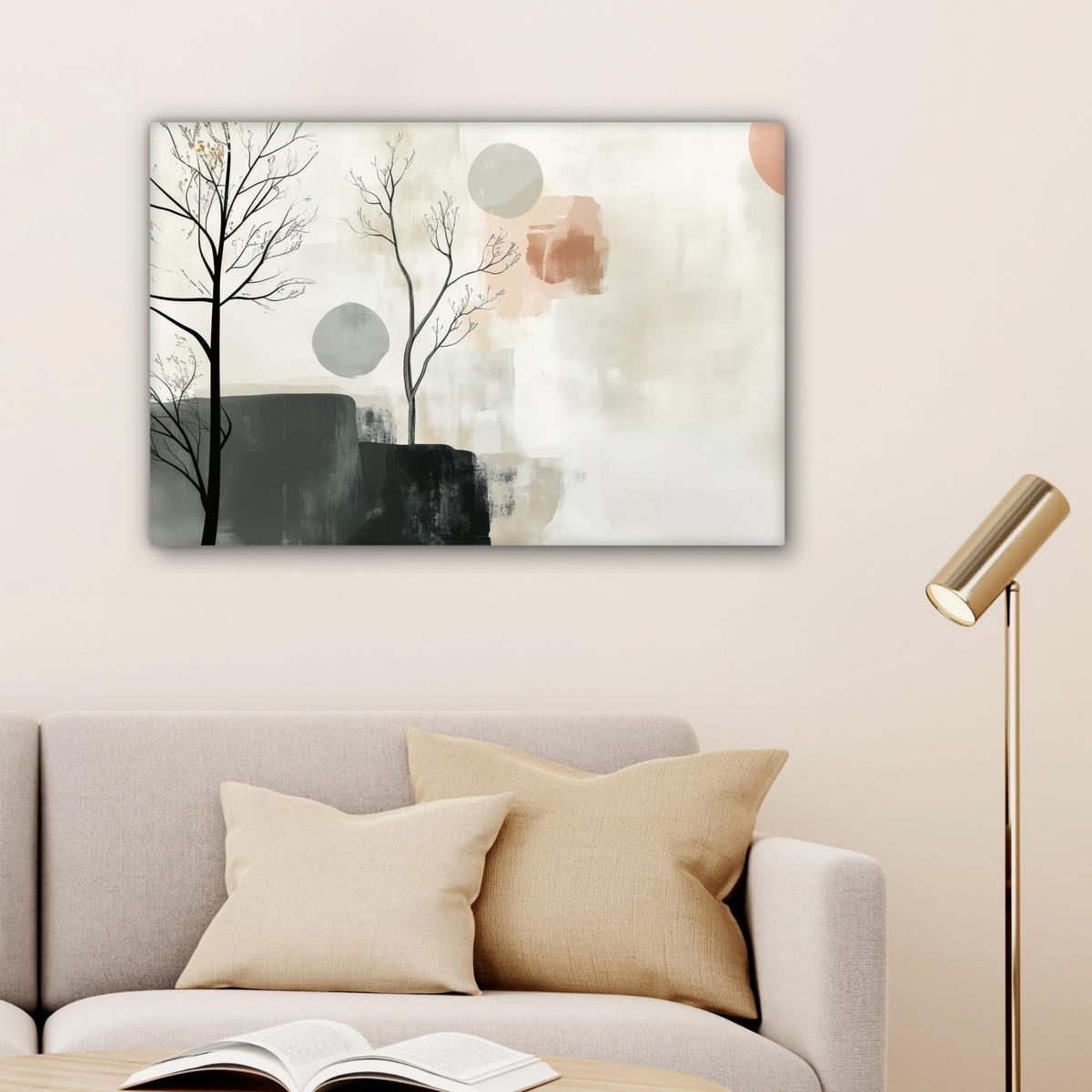 LEINWANDBILD Wabi sabi - Beige - Pflanze Wanddeko 90x60 cm - Sandfarben, Textil (90/60cm) - MuchoWow