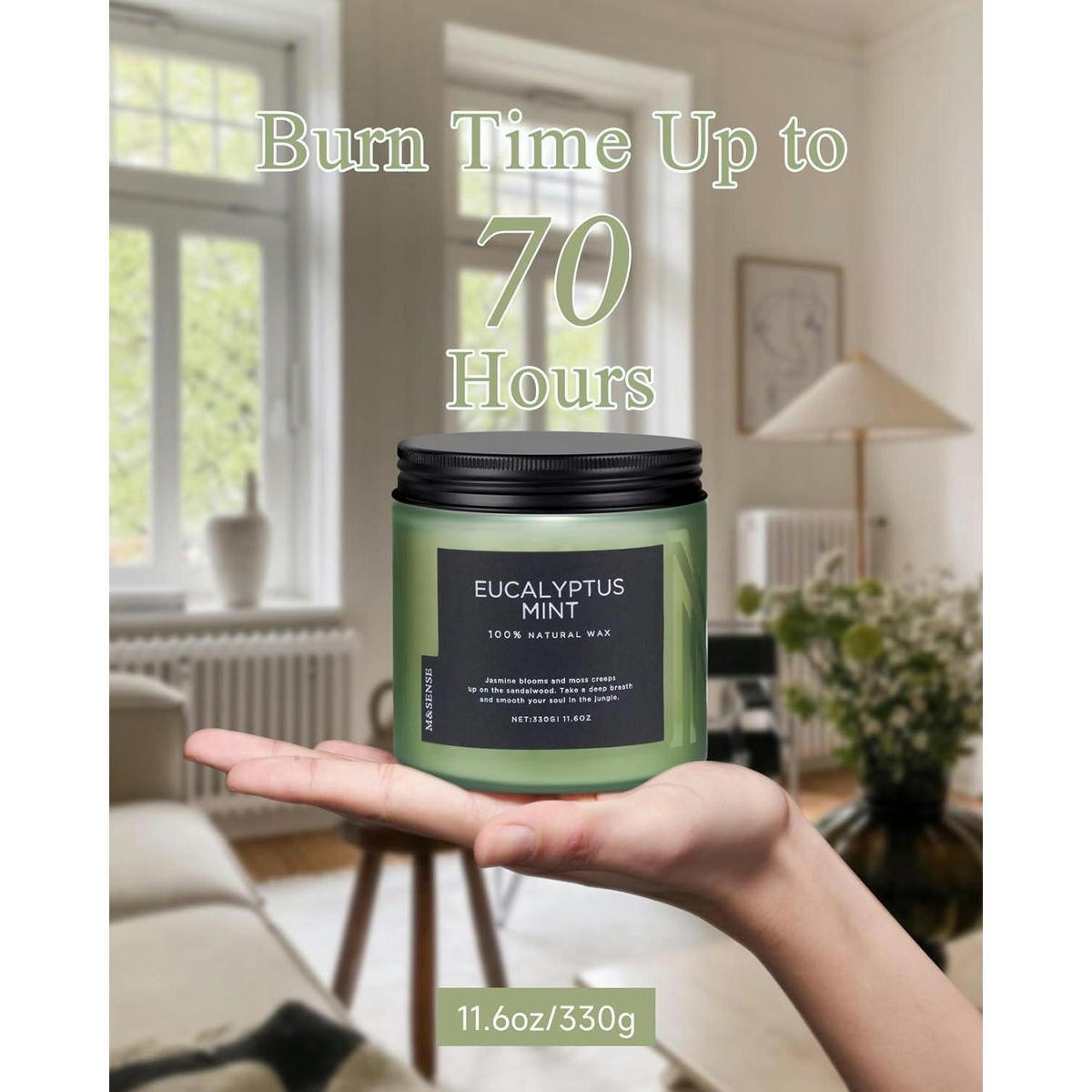 DUFTKERZE Eukalyptus Minze 330g 70 Stunden Brenndauer 2 Dochte Sojawachs im Glas - Grün, Paraffin (13cm)