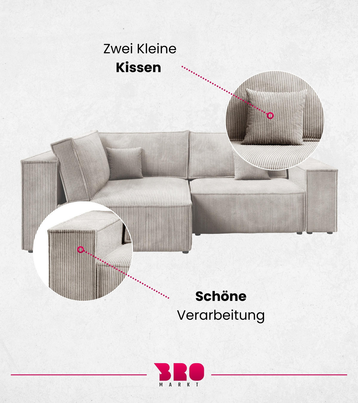 ECKSOFA Pedro Duo mit Schlaffunktion Beige Cord - Beige, Textil (246/153cm) - Bromarkt