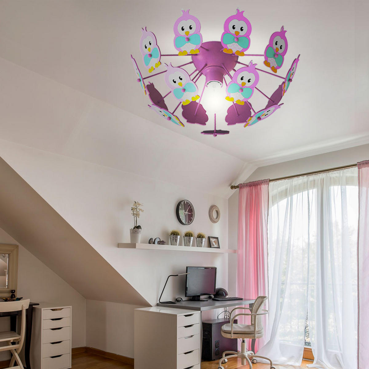 LED DECKENLEUCHTE Metall Holz Lila - Lila, Holz/Metall (41.5/41.5/18cm)