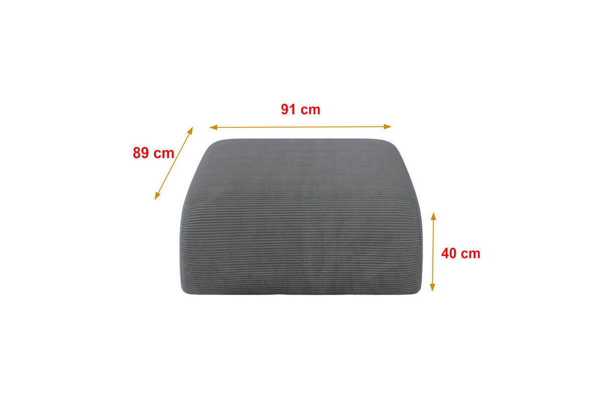 POUF MIRA-PUF 91x89x40 Dunkelgrau cm Cord Modular Sitzhocker - Dunkelgrau/Schwarz, Holzwerkstoff/Kunststoff (91/40/89cm) - ALTDECOR