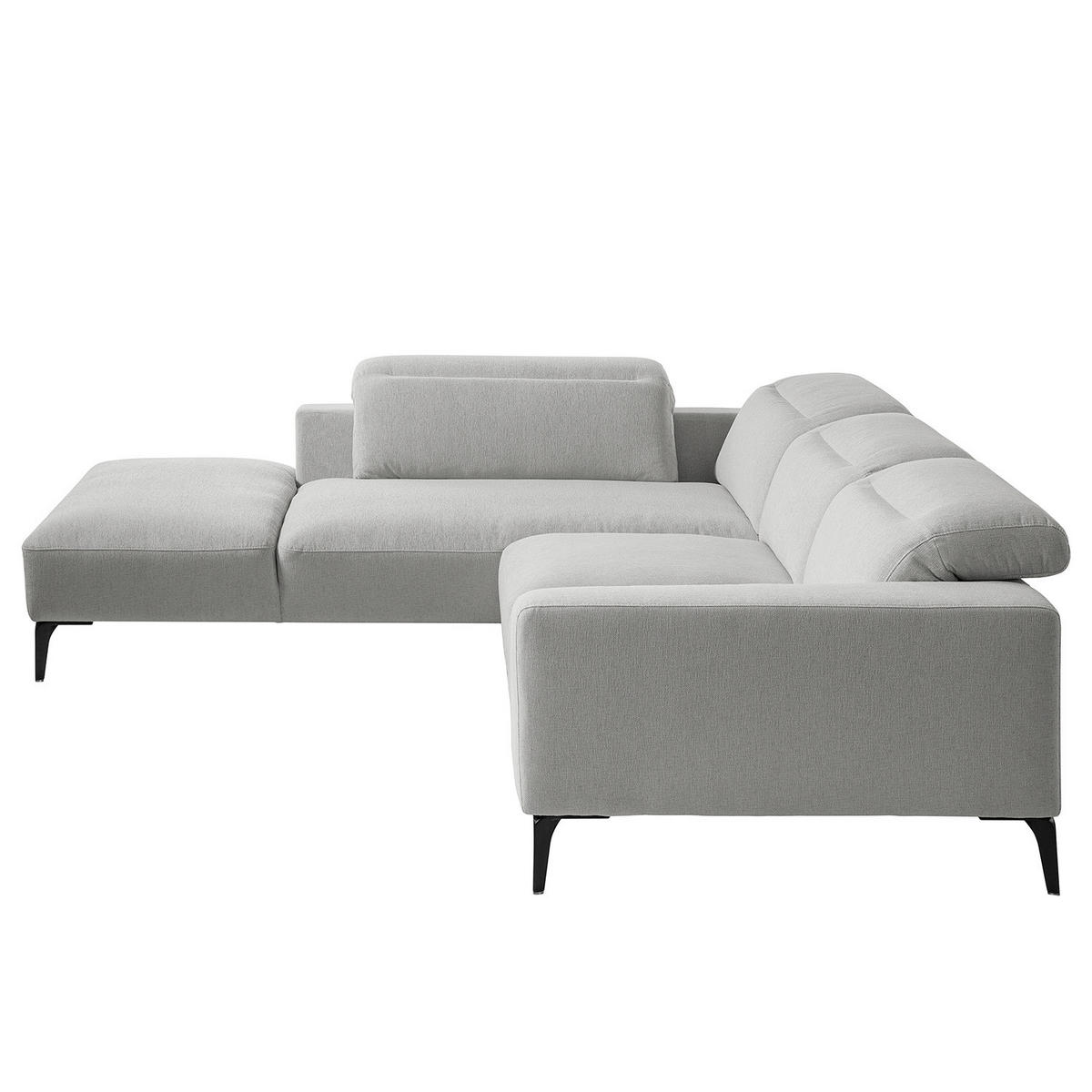 ECKSOFA mit Ottomane - Hellgrau/Schwarz, Textil/Metall (263/238cm) - home24