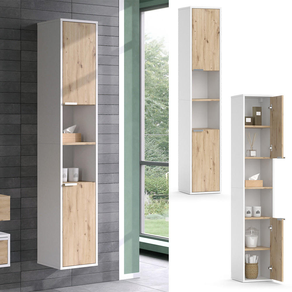 BADSCHRANK Henri Weiß 30 x 165 cm mit Türen, und offenen Fächern - Weiß, Holzwerkstoff (30/165/30cm) - Vicco