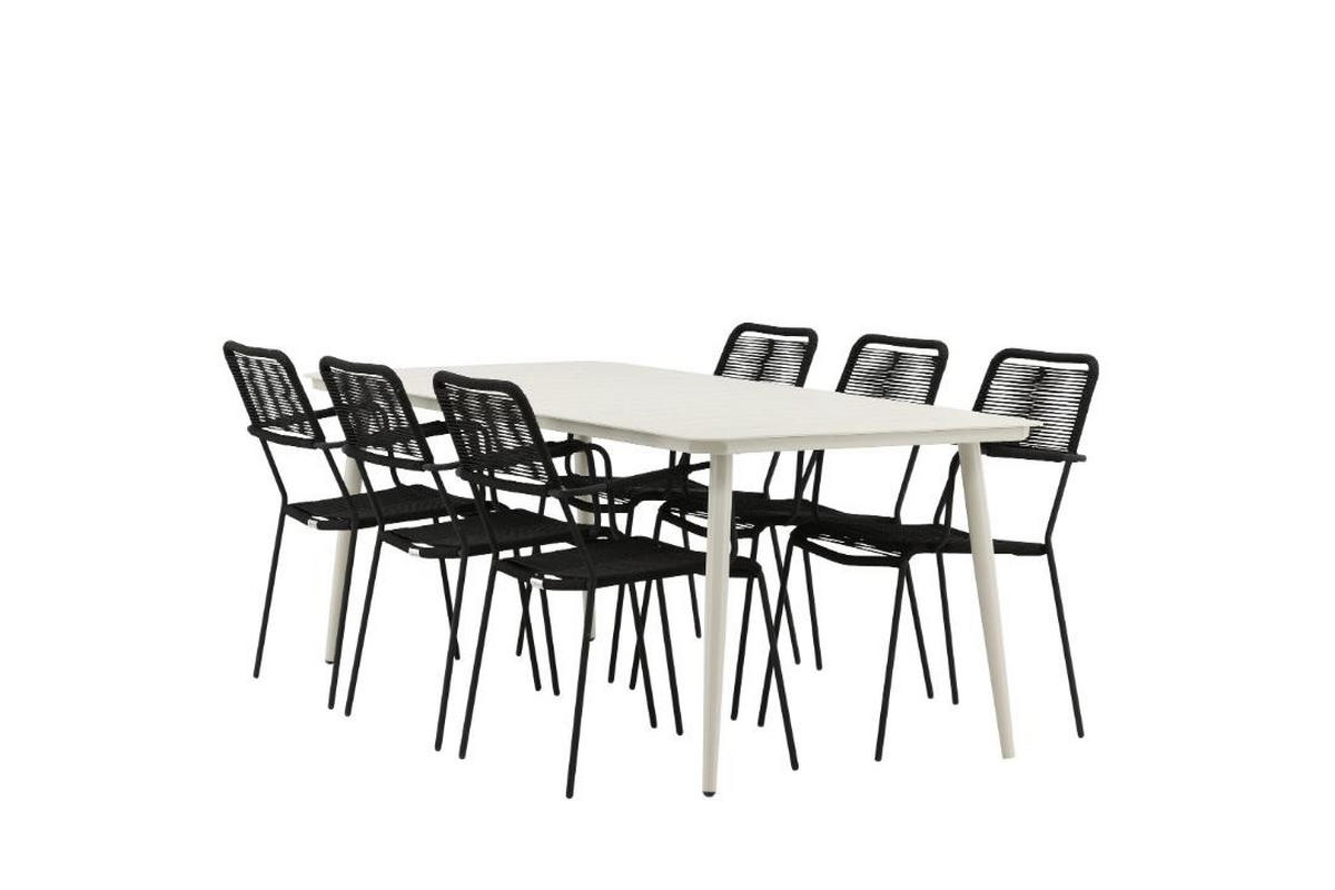 GARTENSET, Lina, Tisch Schwarz, Metall, 90 x 200 x 75 cm, 7-teilig - Schwarz, Metall - ebuy24