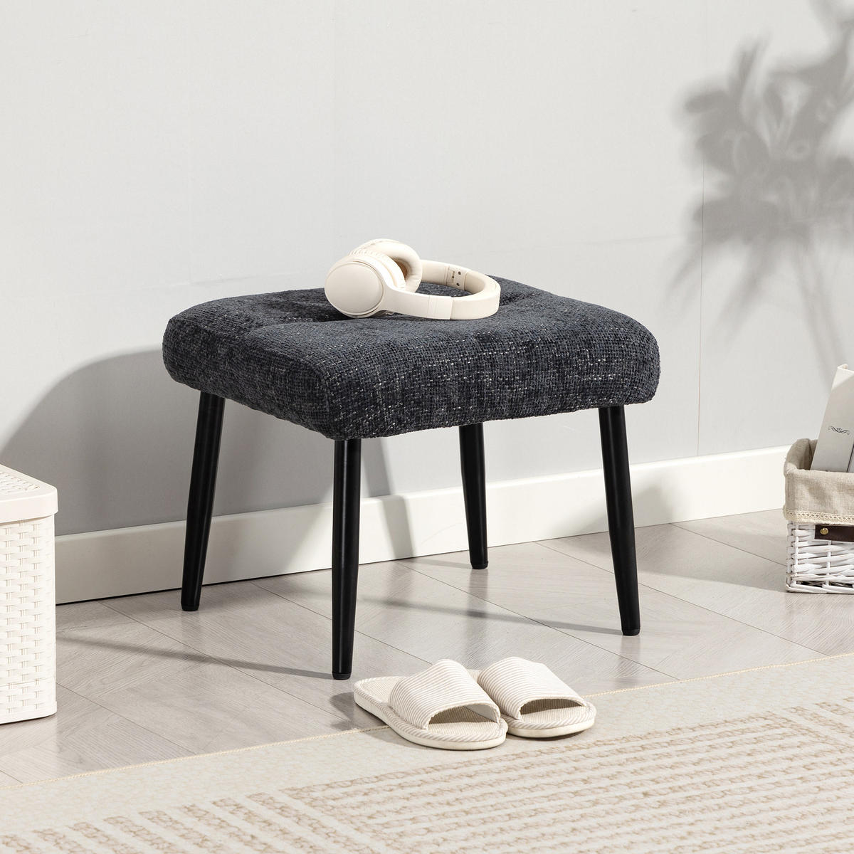 SITZHOCKER mit Stahlbeinen Fußhocker Chenille-Stoff - Dunkelgrau, Textil (41/38/45cm) - HOMCOM