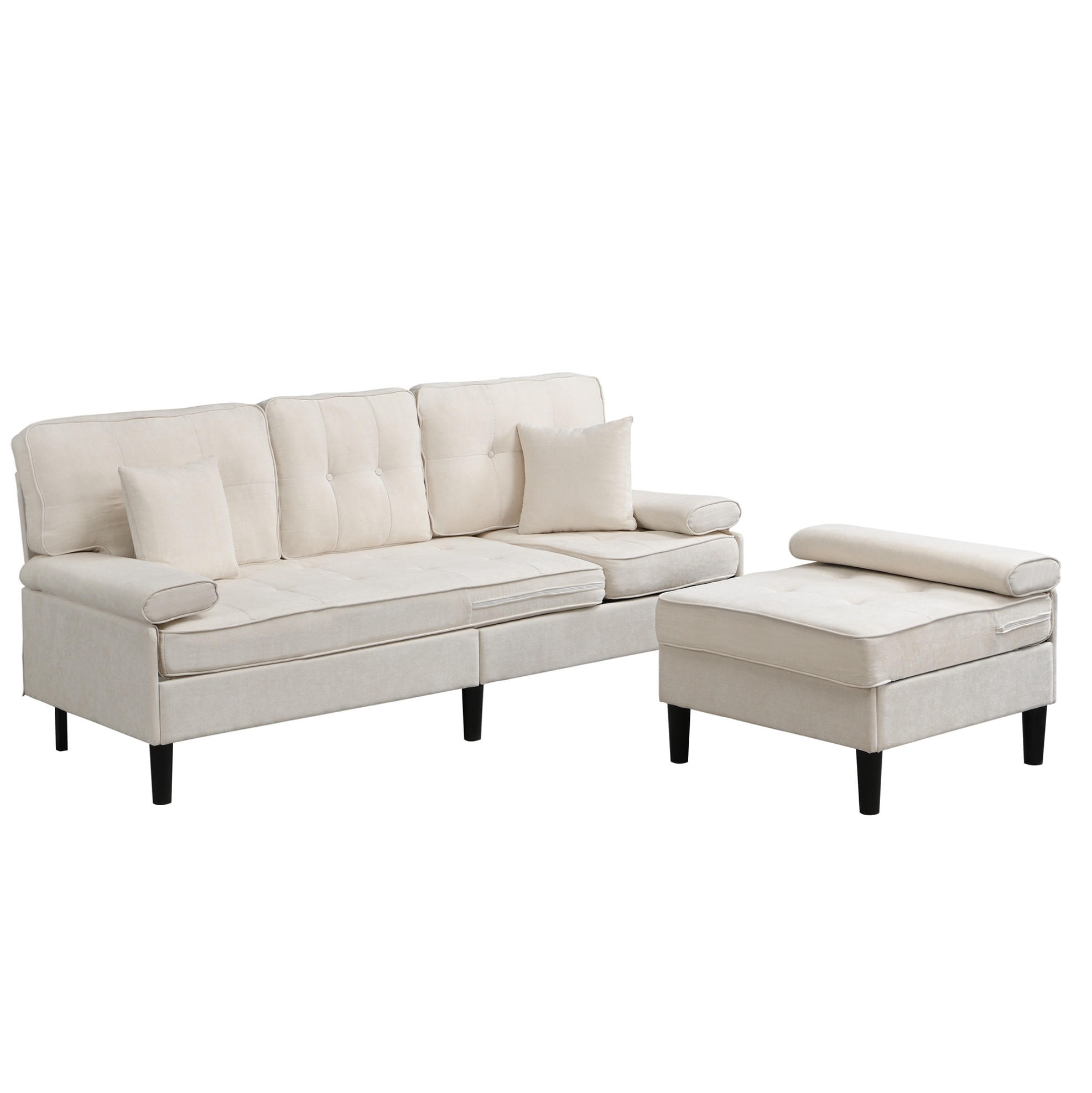 ECKSOFA Chenille mit Fußbank und modularer L-Form 195/149/86 cm Beige - Beige, Textil (149/195cm) - Redom