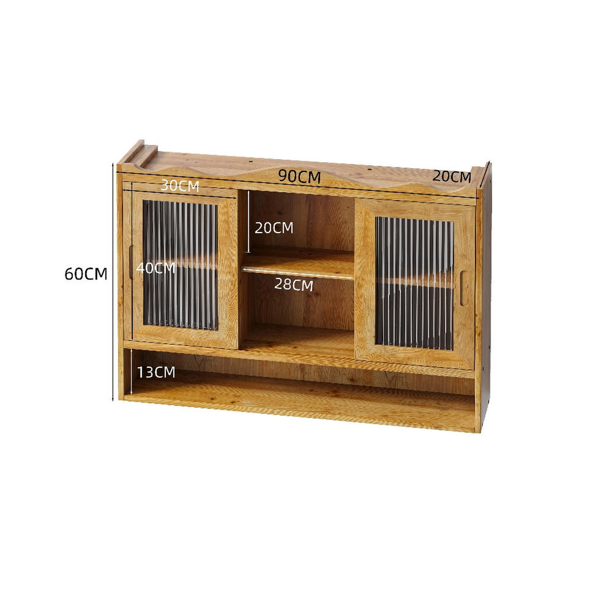 KÜCHENSCHRANK , Massivholz und Glas, Schiebetüren, Natur, 90/60/20 cm - Naturfarben, Kunststoff (20/60/90cm) - Rolipo