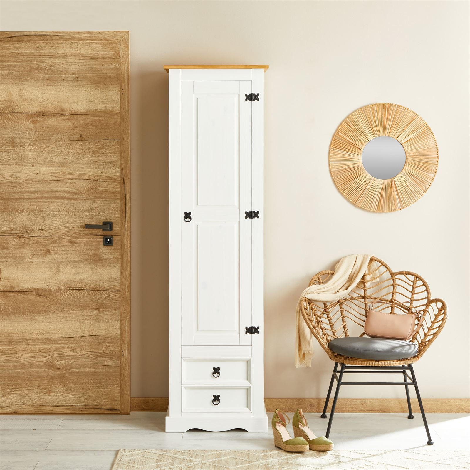 SCHUHSCHRANK TEQUILA - Weiß/Braun, Holz (53/190/38cm) - IDIMEX