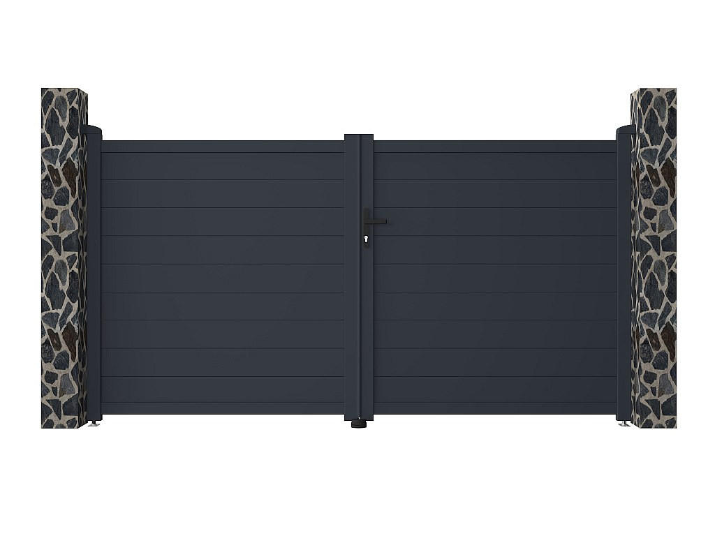 FLÜGELTOR - 300cm x 4.6cm - Aluminium - anthrazitgrau - NAZARIO - Anthrazit, Metall (300/161cm) - Vente-Unique