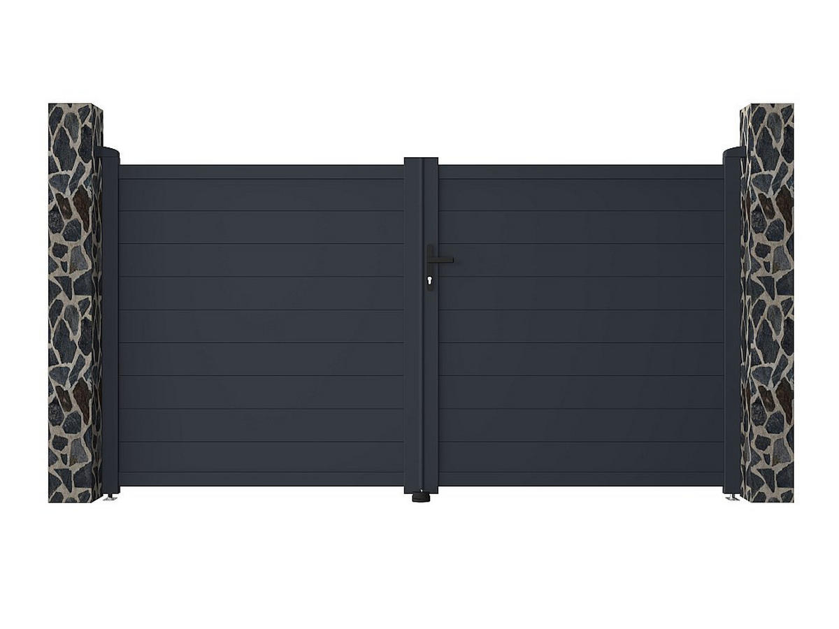 FLÜGELTOR - 300cm x 4.6cm - Aluminium - anthrazitgrau - NAZARIO - Anthrazit, Metall (300/161cm) - Vente-Unique