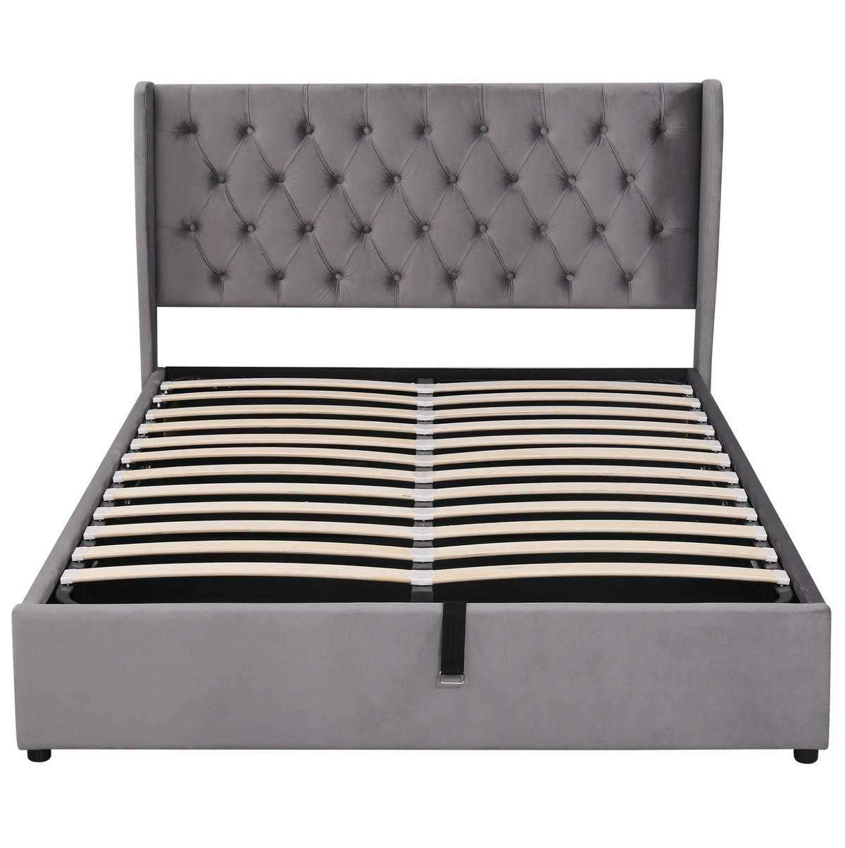 POLSTERBETT 140/190 cm mit hydraulischem Bettkasten, Samtbezug und Nieten-Design, Grau - Grau, Textil (140/190cm) - Redom