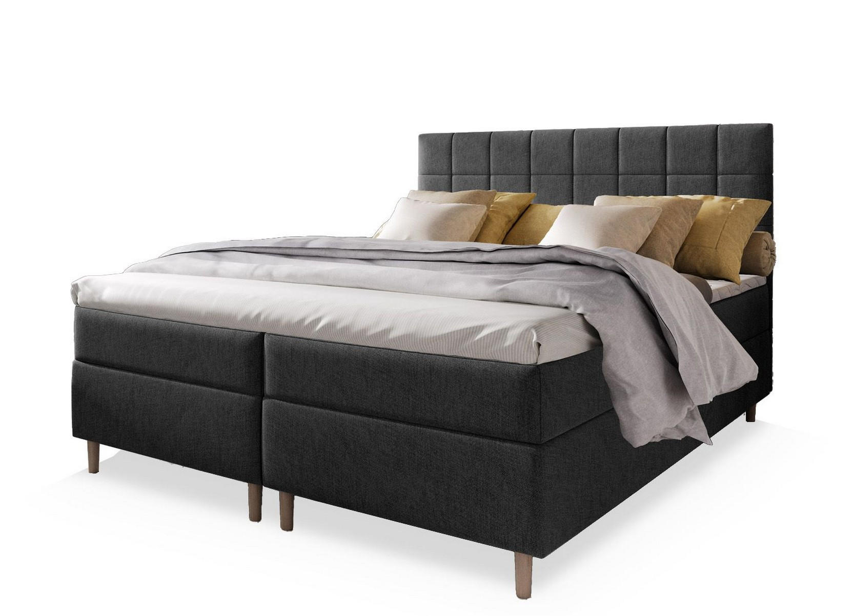 POSTEL BOXSPRING IBIZA 160x200 cm, s matrací a úložným prostorem, tmavě šedá - tmavě šedá, dřevo/kompozitní dřevo (160/200cm) - MASSENO