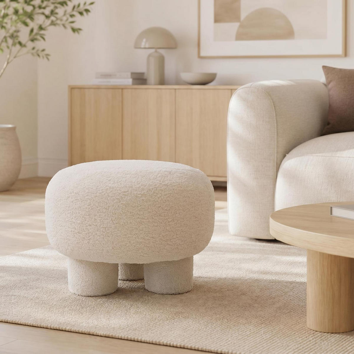 HOCKER Cremeweiß - Creme, Textil (55/40/55cm) - MCW