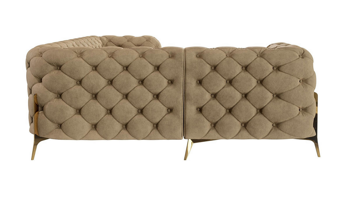 ECKSOFA Chesterfield Lexi Beige Samt, Ottomane links - Beige/Goldfarben, Holz/Textil (264/204cm) - S-Style Möbel