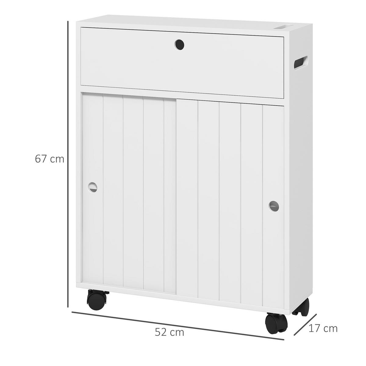 MIDISCHRANK DE-17308 mit Rollen & Toilettenpapierhalter Weiß - Weiß, Holzwerkstoff (17/67/52cm) - ComfortXL