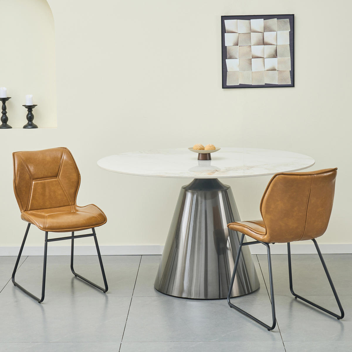 ESSZIMMERSTUHL 2er-Set mit Kunstlederbezug Metallgestell Braun - Braun, Metall (47.5/81.5/60cm) - Meubliv