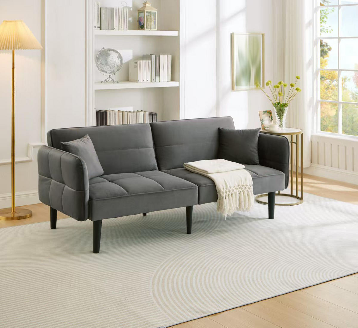 SCHLAFSOFA Samtbezug mit verstellbaren Rückenlehnen und klappbaren Armlehnen Antikgrau 176/78/76 cm - Grau, Textil (78/76/176cm) - Redom