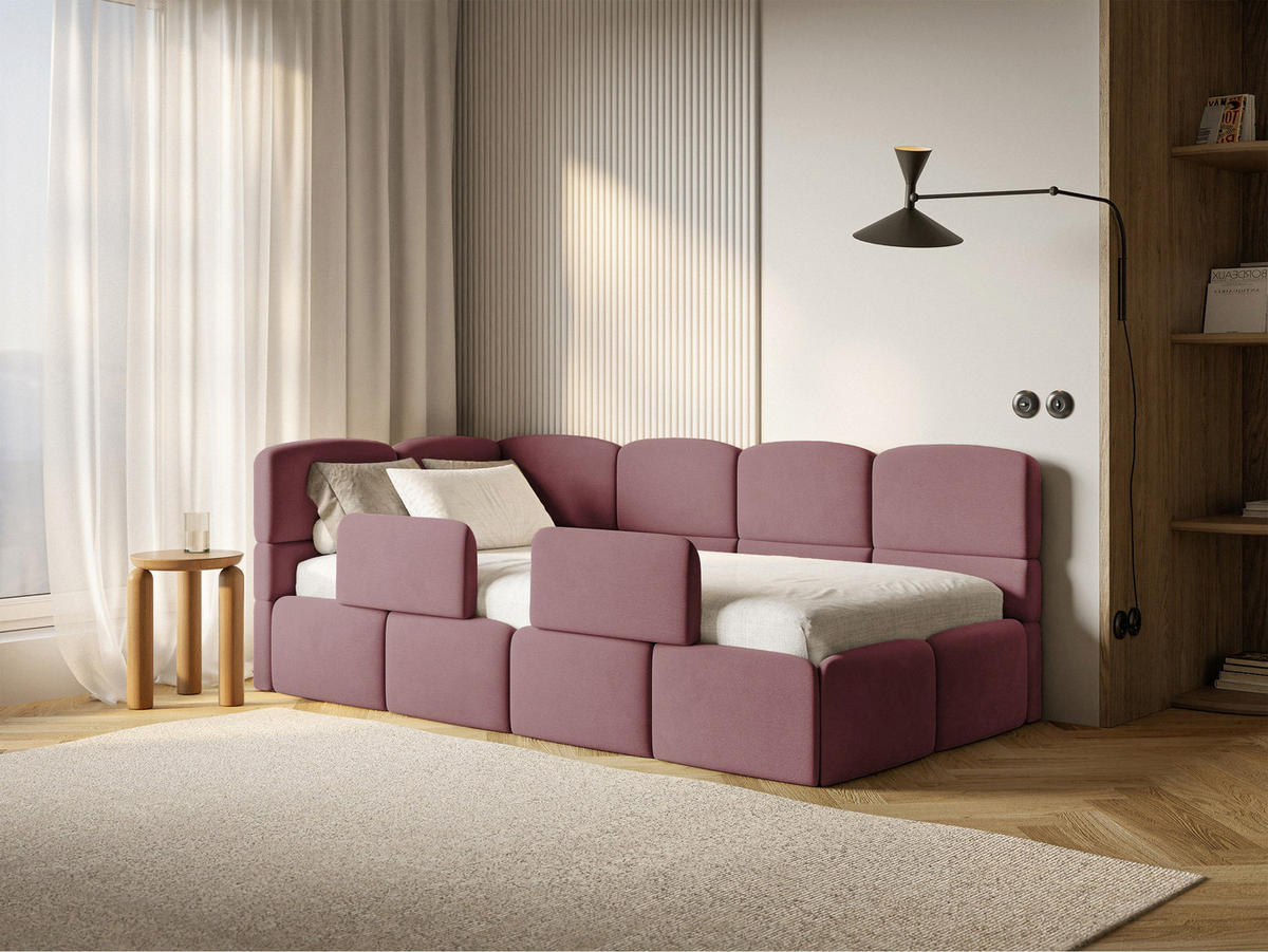 DETSKÁ POSTEĽ Cloudy ružová 90x200 cm, s matracom a zábranou, záhlavie vľavo, zamat - čierna/pink, textil/plast (90/200cm) - Selsey