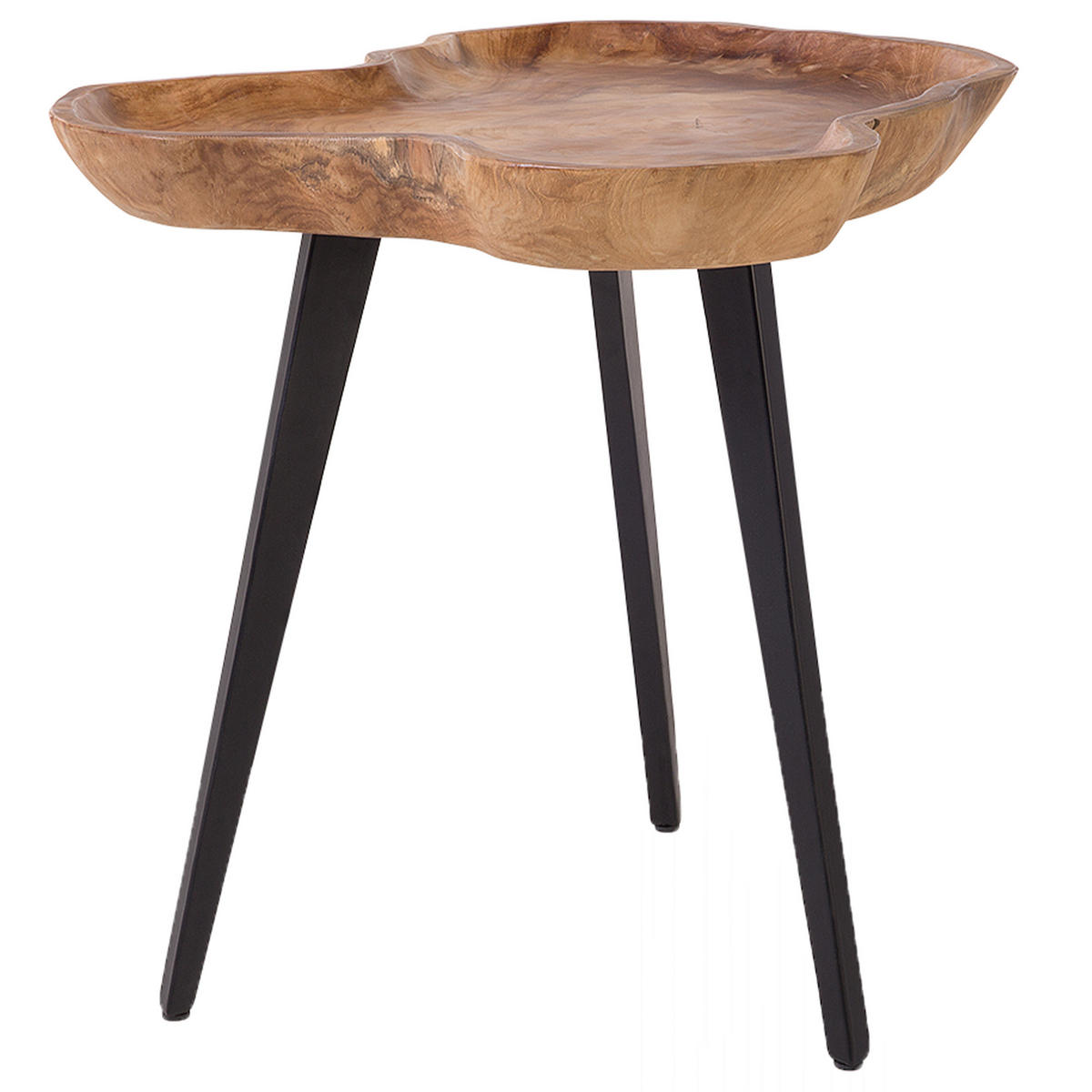 BEISTELLTISCH Teakholz hellbraun Elsa - Hellbraun/Schwarz, Holz (56/60/51cm) - Beliani