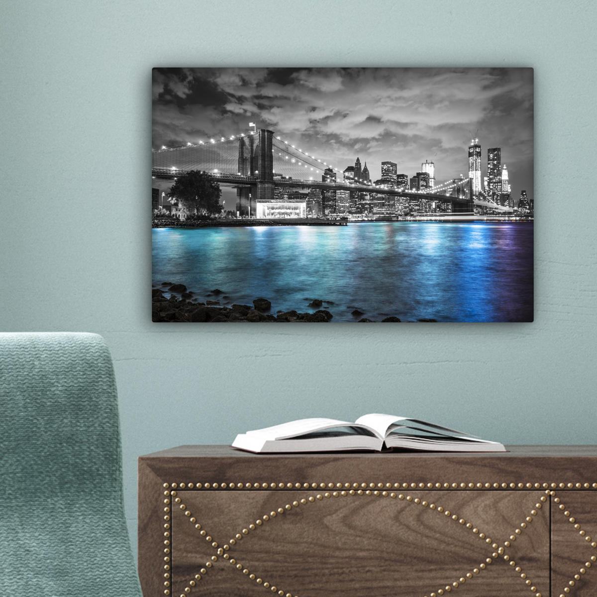 LEINWANDBILD New York - Skyline - Stadt - Blau 30x20 cm - Blaugrau, Textil (30/20cm) - MuchoWow