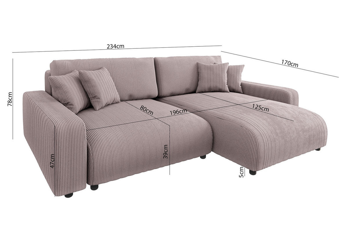 ECKSOFA Emma Puderrosa Cord - Ottomane rechts - Pink, Textil (234/170cm) - S-Style Möbel