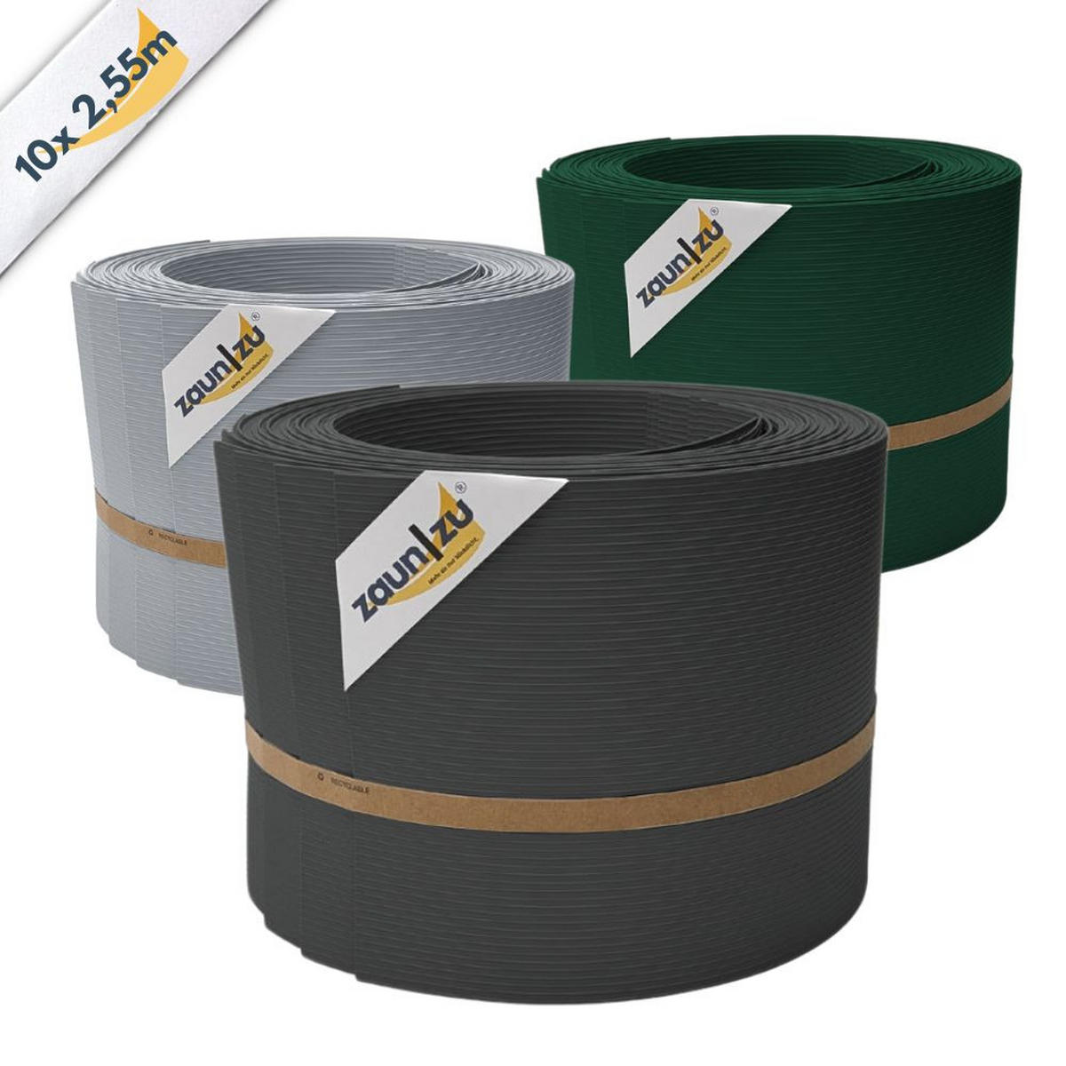 SICHTSCHUTZSTREIFEN Rille 10x Einzelstreifen 2,55m Sichtschutz Lichtgrau, 10 x 2,55m - Hellgrau, Kunststoff (2550/19cm) - ZAUN|ZU