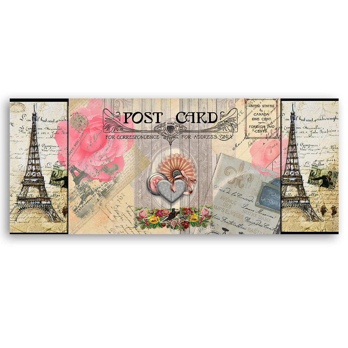 WANDBILD postkarte aus frankreich - Pink, Textil (90/30cm) - Feeby