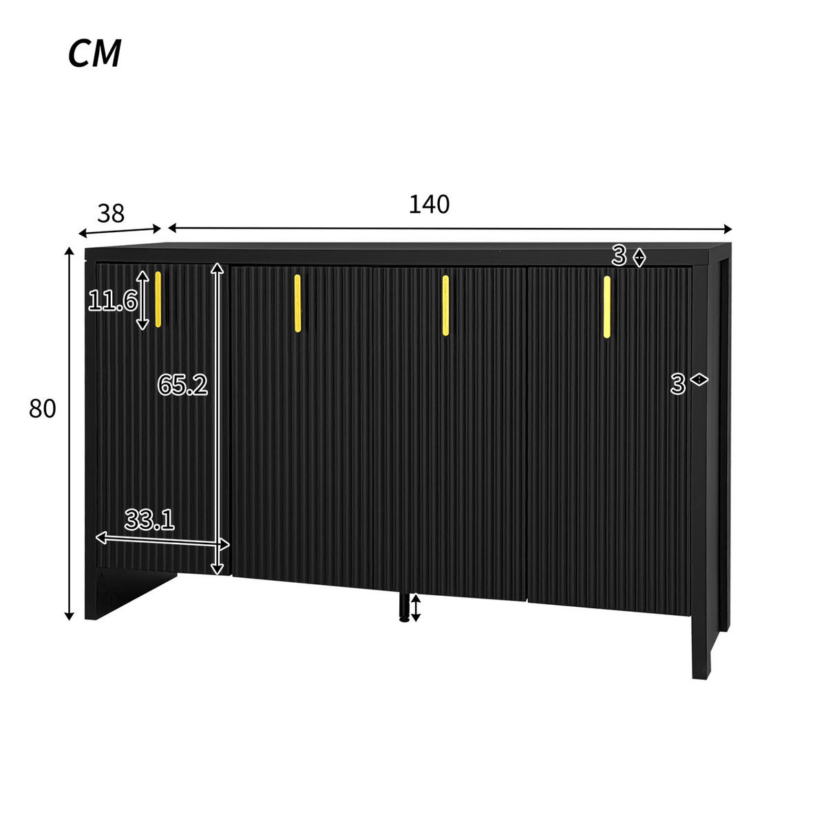 KOMMODE aus Spanplatte 140x38x80cm in Schwarz mit verstellbaren Einlegeböden - Schwarz, Holzwerkstoff (140/80/38cm) - Modfu