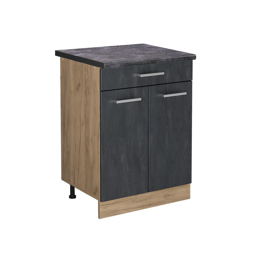 KÜCHENUNTERSCHRANK R-Line Schwarz Beton 60 cm AP Anthrazit - Eiche Wotan/Schwarz, Holzwerkstoff (60/81.6/60cm) - Vicco