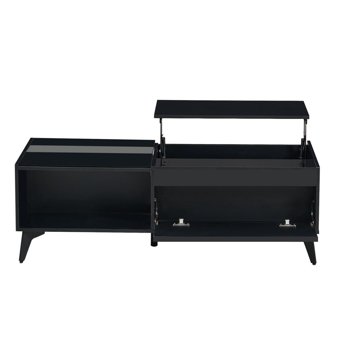 COUCHTISCH 110/50/48 cm mit Hebemechanismus, Stauraum und offenen Fächern aus Spanplatte, Schwarz - Schwarz, Holzwerkstoff (110/50/48cm) - Redom