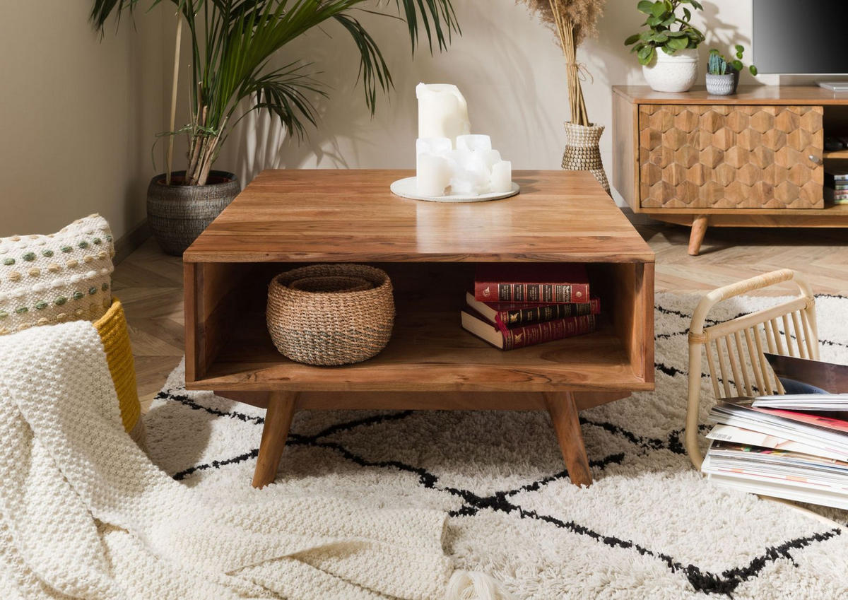 COUCHTISCH Akazie 70x70x40 Akazie natur lackiert MOSAYK #116 - Braun, Holzwerkstoff (70/70/40cm) - Massivmoebel24