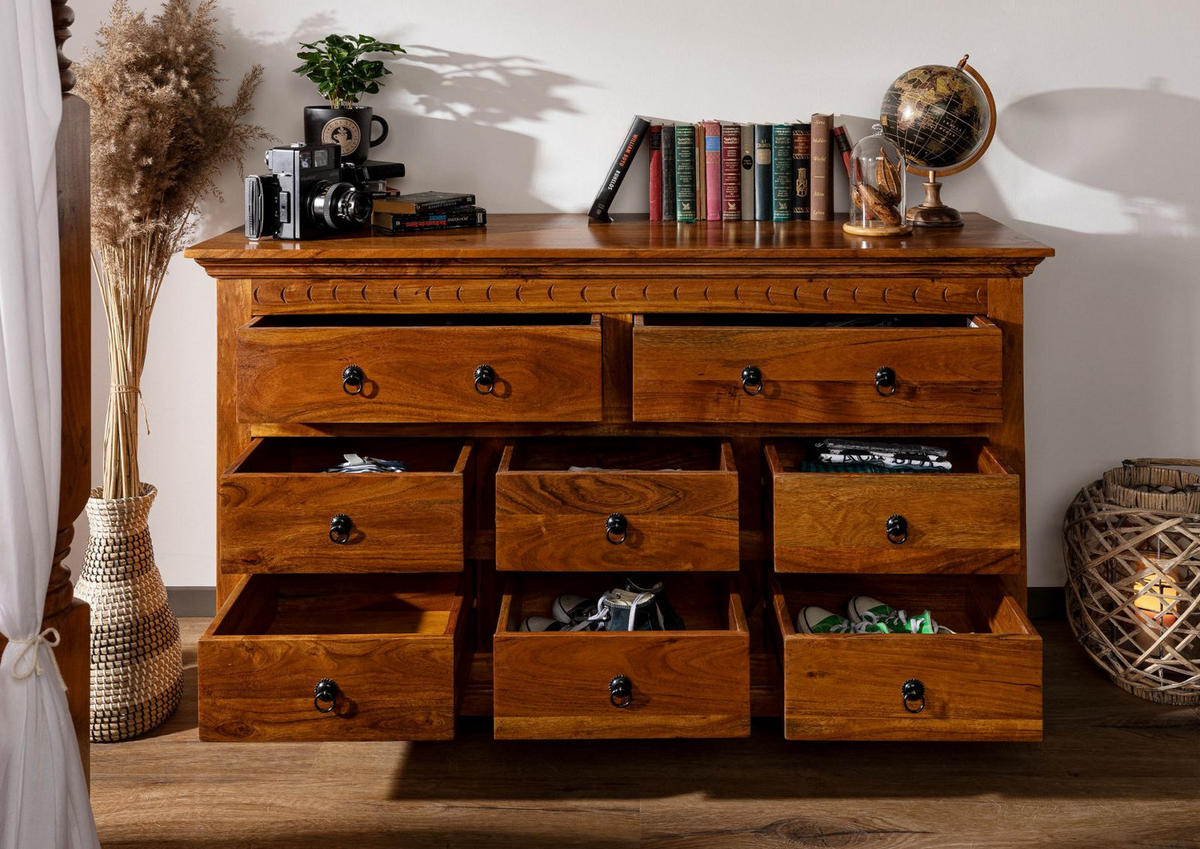 KOMMODE Akazie 145x49x85 honig lackiert OXFORD #0524 - Braun, Holz (145/85/49cm) - Massivmoebel24