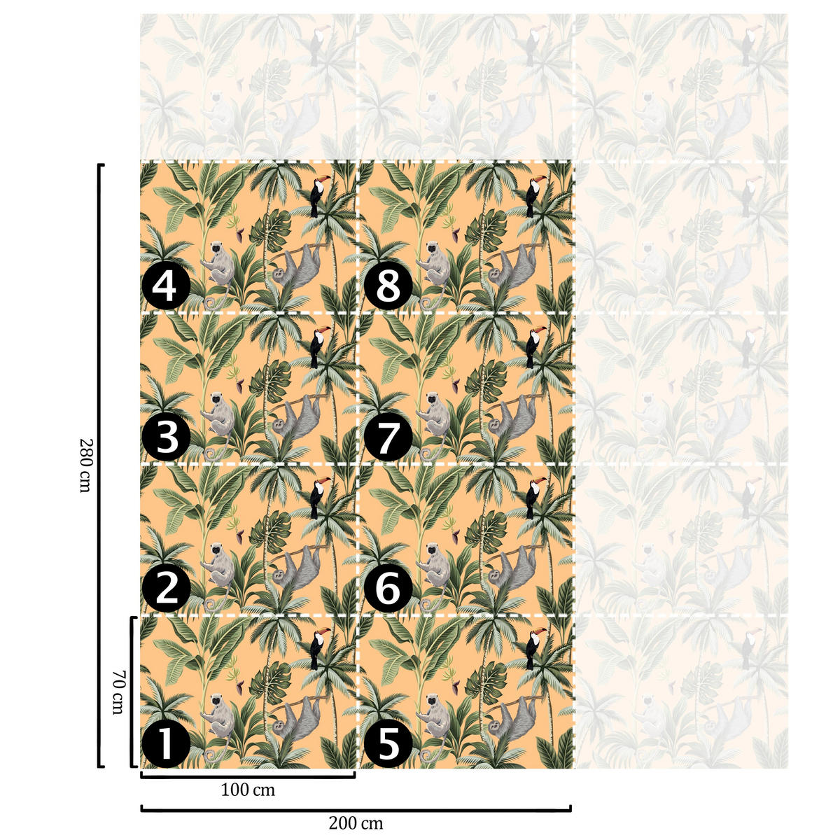 TAPETE Dschungel aus echtem Papier, 200x280cm, 8 Bögen - Orange, Papier (200/280cm) - WALLPAPERS4BEGINNERS