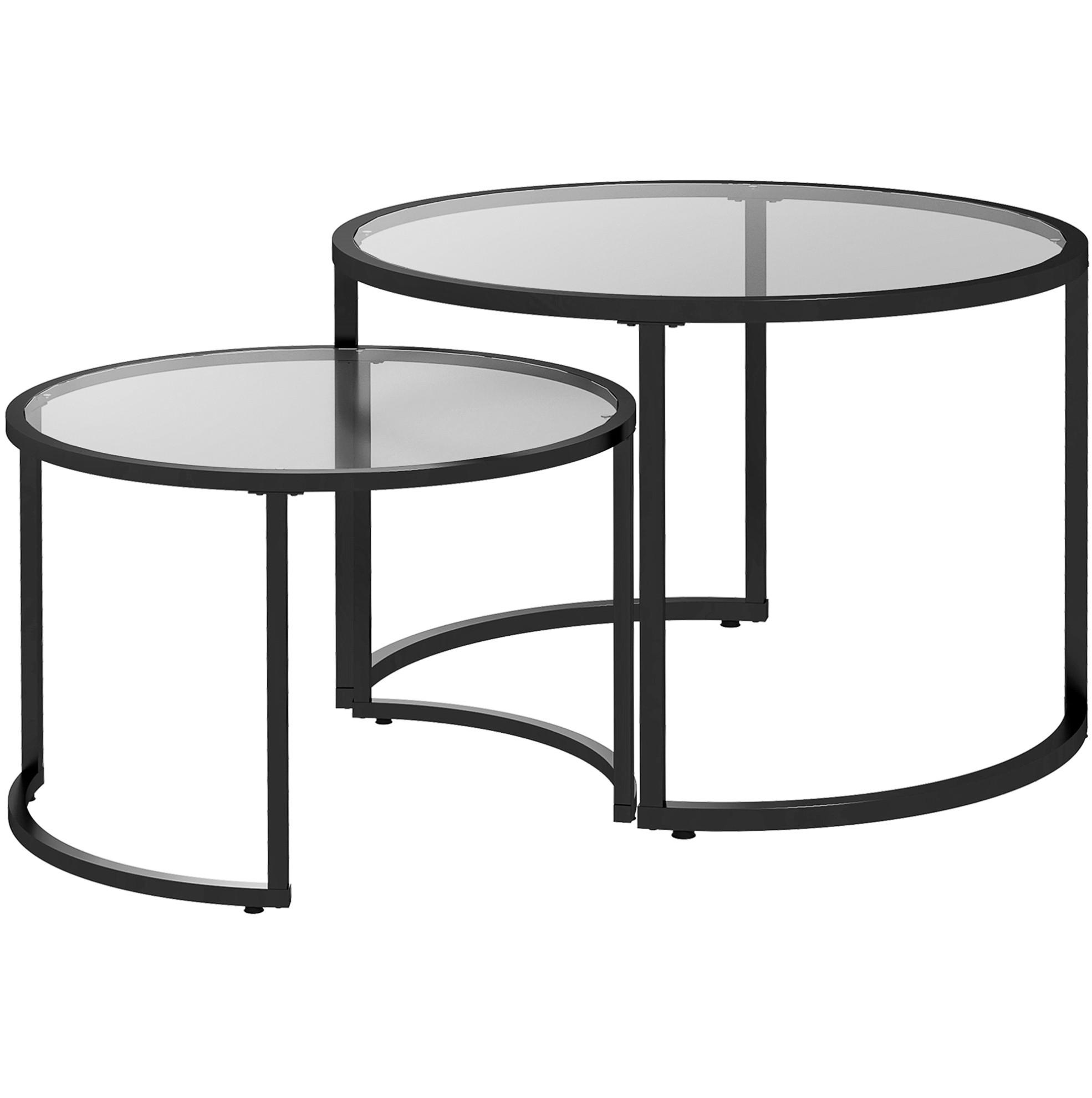 COUCHTISCH Ø70/54 cm schwarz aus Stahl und Hartglas stapelbar - Schwarz, Metall (70/70/47.5cm) - OKMYHOME