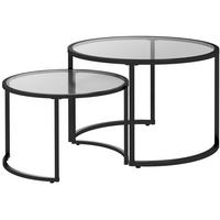 COUCHTISCH Ø70/54 cm schwarz aus Stahl und Hartglas stapelbar - Schwarz, Metall (70/70/47.5cm) - OKMYHOME