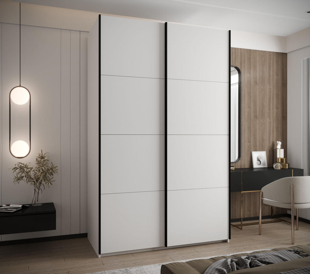 SCHWEBETÜRENSCHRANK 245,5/150/64 2-türig - Schwarz/Weiß, Holz/Metall (150/245/64cm) - Abiks Möbel