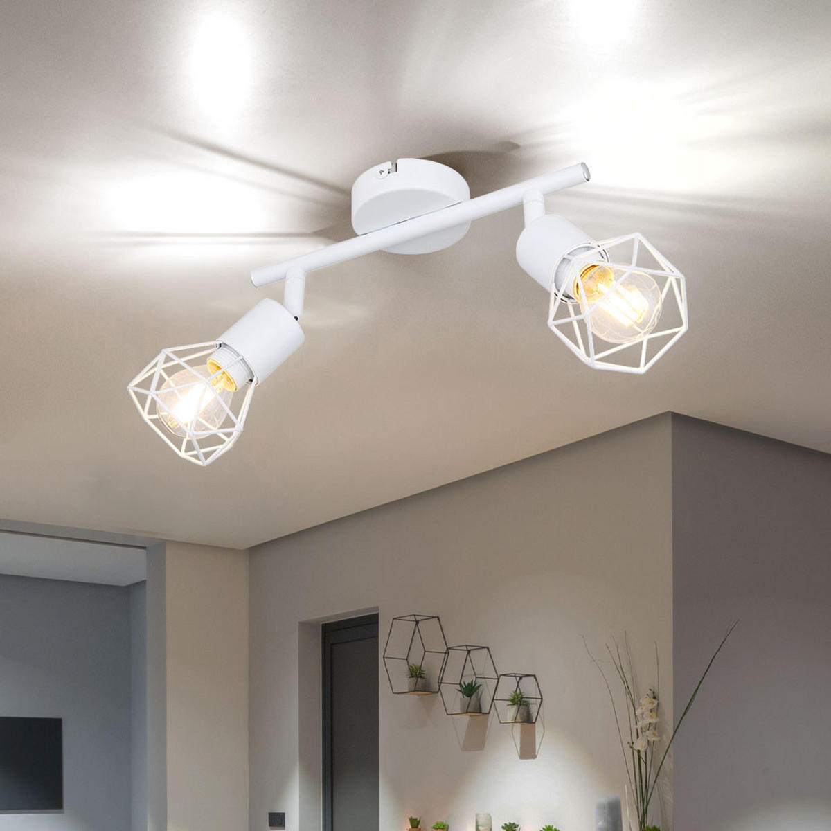 DECKENLEUCHTE Metall Weiß Gitteroptik - Weiß, Metall (22/8/18cm) - Globo Lighting