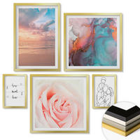 WANDBILDER 5er Set - 50x50 cm & 20x30 cm & 40x60 cm Goldrahmen - Blumenfamilie minimalistisch - Goldfarben, Kunststoff (40/60cm) - ArtPrintCave