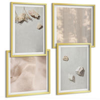 BILDER SET 4er Set - 50x50 cm & 40x60 cm Goldrahmen - Boho-Stranddekorationen aus Steinen - Goldfarben, Kunststoff (50/50cm) - TULUP