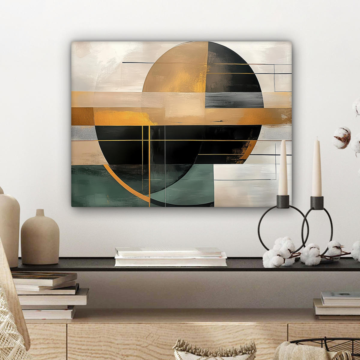 LEINWANDBILD - Abstrakt - Gold - Bronze - Grün - Formen - Modern - 40x30 - Wanddeko - Multicolor, Textil (40/30cm) - MuchoWow
