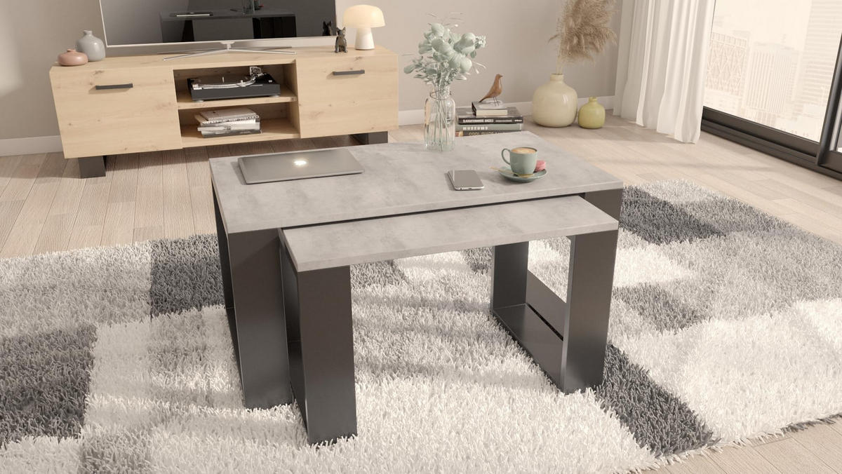 COUCHTISCH WESTA Beton 2er-Set - Grau, Holzwerkstoff (50/100/47.8cm) - Matkam Möbel