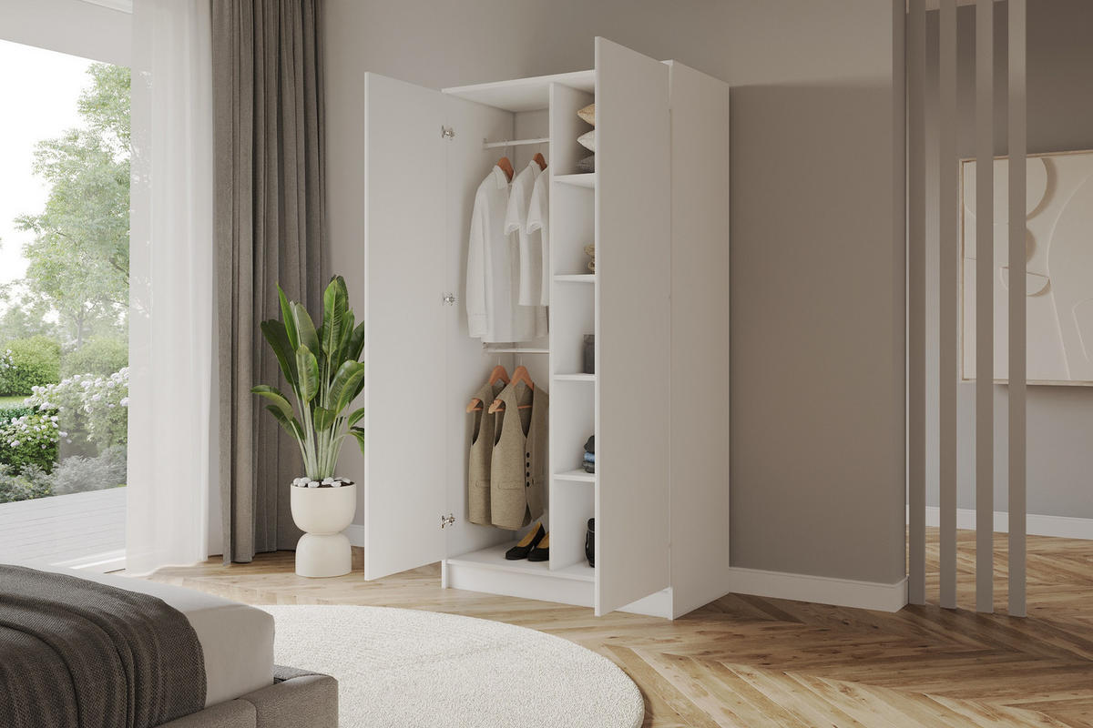 KLEIDERSCHRANK - LUSSO - 102 - Weiß - Goldfarben/Weiß, Holzwerkstoff (102/200/51cm) - ALTDECOR