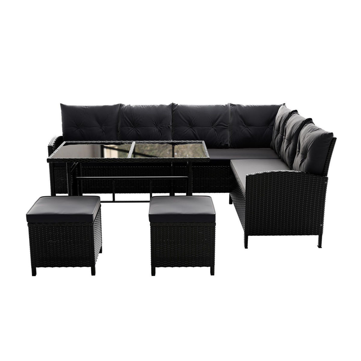 LOUNGEGARNITUR Manacor schwarz, dunkelgrau inkl. Abdeckung - Dunkelgrau, Kunststoff/Metall - Juskys